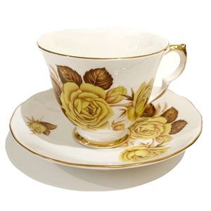 Vintage Queen Anne Bone China England Tea Cup and Saucer Yellow Roses Flowers